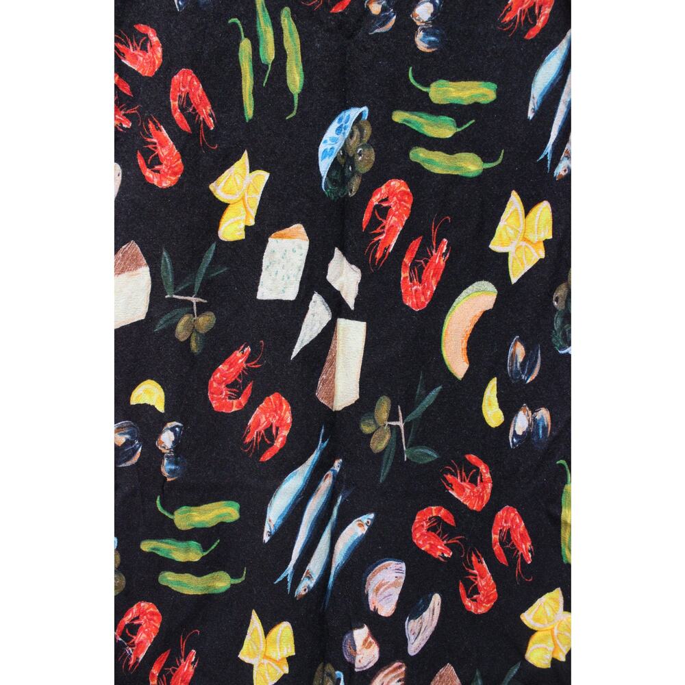 Lisa Says Gah Black Tapas Food Sandy Linen Midi Skirt Size Small - Picture 3 of 5